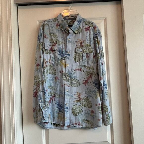 Tommy Bahama Blue Cotton Hawaiian Printed Long Sleeve Button Down Shirt Sz M - Picture 1 of 10